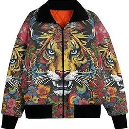 Stylish Tiger Print Bomber Jacket, Unisex, Vibrant Floral Patterns, Polyester-picture-38