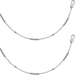 925 Sterling Silver Anklet for Women Teen | BIS Hallmarked Modern Style Ball Cut Bead Small Charm Anklets | Ankle Bracelet Jewelry Gift for Her-image-65