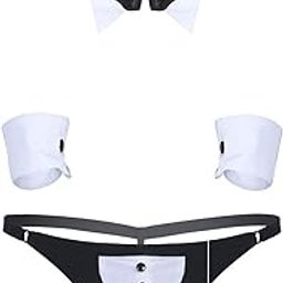 Men's Bow Tie Bikini Briefs Gentleman Roleplay Costume (Large, White 7906)-picture-19