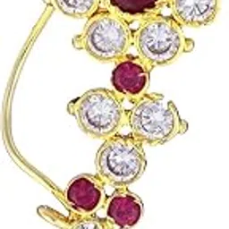 adwitiya collection Women 24-CT Gold-Plated Marathi Red stone studded Nose Pin with pearls-picture-4