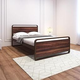 Homdec Vega Hybrid Wood and Metal Structure Bed (Brown, Double)-image-12