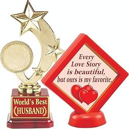 Aark India Husband Birthday/Wedding Anniversary/Valentine Gift:Trophy with Love Quote Show PC Combo Set (PC001770)-image-8