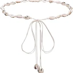 ftk White Braided Waist Rope Belt with Shells Thin Ethnic Belt for Women Dress Accessories-picture-1