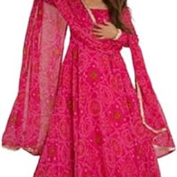 Design a New Bandhej Fabric Gown Style Ethnic wear Set for Women | 8 Meter Flair | red and Pink Color | 54 inch Length-image-59