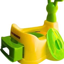 MAXWELL Plastic Toilet Trainer Baby Potty Seat Cartoon Face With Removable Tray & Closing Lid (Pink) (YELLOW-GREEN)-image-3