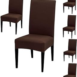 BRIDA ® Polyester Spandex Solid Plain Stretchable Elastic Dining Chair Covers Set of 6 (Brown, Standard)-9