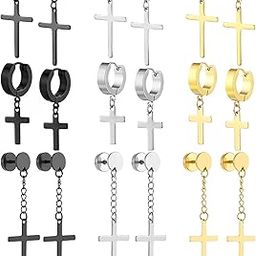 9 Pairs Stainless Steel Stud Earrings for Men Punk Earrings Unisex Cross Earrings Hypoallergenic Mens Earrings Hinged Cross Dangle Earrings for Women-image-17