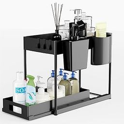 Lifelong 2-Tier Under Sink Storage Organizer | Pull Out Cabinet | Drawers for Kitchen Cabinets | Sliding Rack with Removable Panels & Hooks | Multi-Purpose Organiser for Kitchen or Bathroom (LLEUS09)-image-81