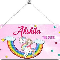 ASHVAH Unicorn Personalized Room/Door Kids Name Plate Wall/Door Sign Kids Room Décor- Size :- 28 x 14 cm, Name - Akshita-image-53