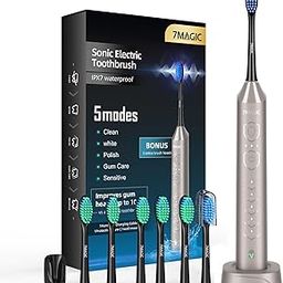 7MAGIC Electric Toothbrush for Adults, Sonic Toothbrush with 3 Intensity Levels & 5 Modes, 2-Min Smart Timer, Fast Charging Last 60 Days, Champagne Gold-image-76