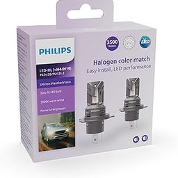Philips WeatherVision LED car headlight bulb (H4/H19), ultra-compact direct-fit, Halogen color match, easy install, LED performance, 3500K, set of 2-23