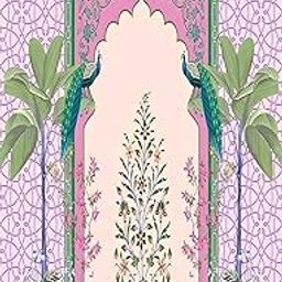 Backdropon Purple background with Two Banana Trees and Two Peacock Design Backdrop Cloth for Pooja Decoration Traditional Background Curtain Cloth for Festival Size 8Feet Height and 5Feet Width(8*5)-image-46
