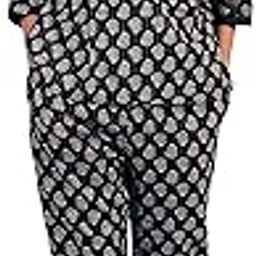 Women's Trouser Top Set Kantha Work Block Print (Black, Pure Cotton)-image-60