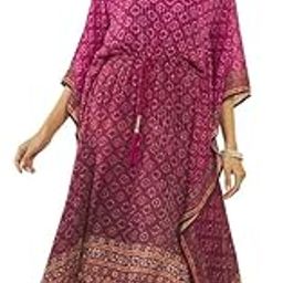 Womens Fuchsia Chinon Printed Round-Neck Kaftan with Inner Slip-42