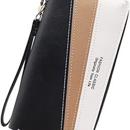 Large PU Leather Wallet for Women, Long Women's Zip Around Wallet Clutch Travel Tassel Purse Wristlet In Colorblock Leather With Eight Card Slots Money Organizer and Phone Holder (Black)-picture-20
