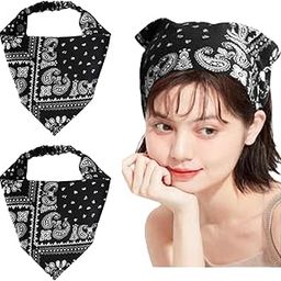FUTURE TABS Yoga Headband - Bohemian Paisley Sports Sweatband for Women - Black 2pcs-image-18