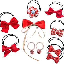 SYGA 10-Piece Hair Tie & Clip Set for Girls & Women – Stylish Bows, Scrunchies, Floral Patterns Sweet Princess Style Hair Accessories (Red)-image-60
