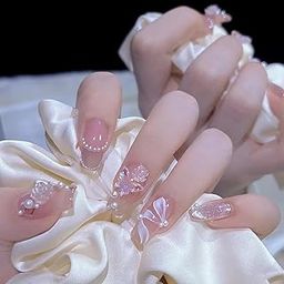 Fashionharbour 24 Reusable Artificial Fake Nail Set|Base peach Colour with 3D Butterfly Design Glossy Nail |Lightweight & Long Lasting| Easy To Use| Quick Fix For Festivals & Special Occasions-37