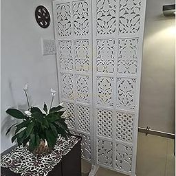 Wooden Room Partition for Living Room, Wood Screen Separator and Wooden Room Dividers, Studio Wall Panel 6 Feet with Stands for Living Room/Bedroom/Office/Restaurant/(White)-image-15