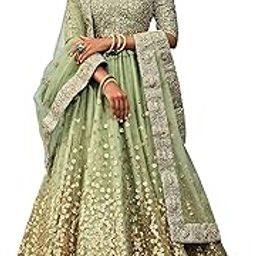 Women Net Lehenga Choli Semi-Stitched Pista Green Free Size-picture-17