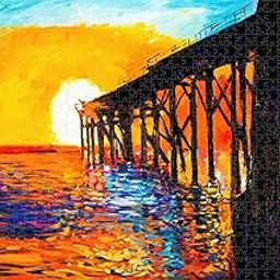 Webby Wooden Sunset Over The Bridge Jigsaw Puzzle, 1000 Pieces, Multicolor-image-1