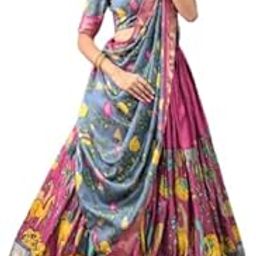 Animal Kalamkari Print Tussar Silk Lehenga Choli Set-image-38