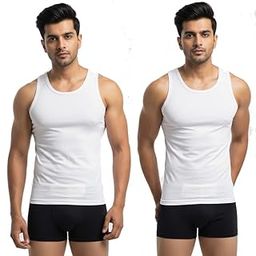 Regular Fit 100% Cotton Men Sleeveless Round Neck Vest | Modern & Comfortable White Baniyan for Men with Extended Length for Easy Tuck | Pack of 2-image-54