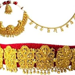 Traditional Golden plated Pahadi/Uttrakhandi/Bengali/Kashmiri Guluband-Nath/Nath-Guluband Set For Women-image-72