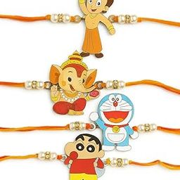 RAMNATH Premium Cartoon Kids Rakhi Combo – Bal Ganesha, Chhota Bheem, Doraemon & Shinchan – Kid-Friendly, Comfortable Bands with Beads – Raksha Bandhan Special Rakhi for Boys.-image-99