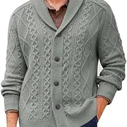 mastyle Men's Cable Knit Shawl Collar Cardigan Sweater with Buttons for Autumn and Winter-picture-22