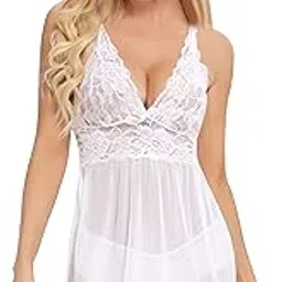 fihana Women Cross Strap Solid Babydoll Above Knee Open Back Nighty Honeymoon Lingerie S-3XL-picture-0