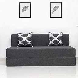 uberlyfe 3 Seater Sofa Cum Bed | Jute Fabric Washable Cover | 2 Cushions Silver Edge Pattern | Dark Grey | 5' X 6' Feet-image-17