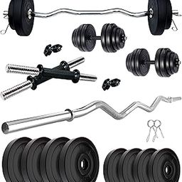 Kore PVC 20 Kg Home Gym Set with One 3 Ft Curl Rod and One Pair Dumbbell Rods, Multicolour-image-63