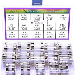 250pcs Quick Blow Glass Tube Fuse Assorted Kit 250V 0.5A, 1.5A, 2.5A, 3A, 4A, 7A, 10A, 15A, 25A, 30A, 6x30mm, 250V 2A, 4A, 8A, 15A, 25A, 5x20mm Ted Lele (5x20mm and 6x30mm)-3