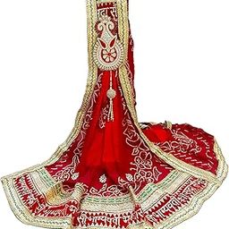Rajasthani Marwadi Chunri Odhana Bandhej Bandhani Plated Broach Dupatta - Moss Semi Jorjet Fabric - Piliya and Chunri Odhani-picture-55