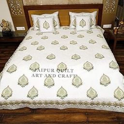 Jaipur Quilt Art and Craft Surgicals Cotton Printed Quilted Bed Cover with 2 Pillow Covers|Double Bed Cover - 90 x 108 Inch-image-56