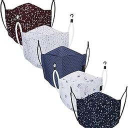 Cenwell Unisex 100% Cotton 3D Shape Mask with 6 Layer Protection, Printed Mask (Pack of 5)-23