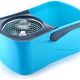 Mop Spin Mop with Wheels and Stainless Steel Wringer, Bucket Floor Cleaning and Mopping System,2 Microfiber Refills (Blue Steel)-image-23