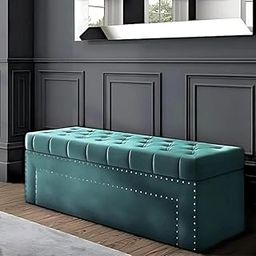 LEGACY OF COMFORT Roman Velvet Upholstered Ottoman Ripit with Storage 2 Seater Sofa Storage Box Footstool Toy Chest Shoe Bench Seats and Bed End Storage (Teal)-image-12