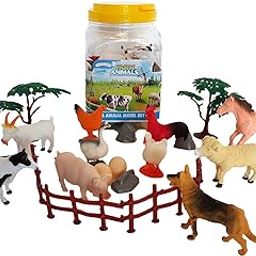 Large Farm Animal Toy Figurine Set for Kids – Realistic Farm Animals and Accessories – Horse Cow Pig Goat Sheep Dog Chicken Rooster with Fence Trees Rocks Eggs – Educational Toy Set in Carry Bucket-image-21