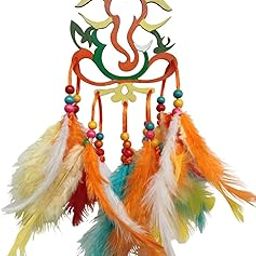 Varenyam Wooden Handpaited Ganpati Dream Catcher for Car, Ganesha Car Mirror Hanging Accessories Interior, Ganesh Dream Catcher for Car Decoration Items-image-6