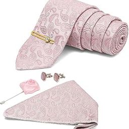 Mens Paisley Silk Necktie Set Incl Pocket Square Cufflinks Golden Tiepin Brooch American Style Formal Tie Gift Set for Men (TE-GP-P)-18