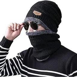 navkar crafts Ultra Soft Unisex Woolen Beanie Cap Plus Muffler Scarf Set for Men Women Girl Boy - Warm, Snow Proof - 20 Degree Temperature-picture-5