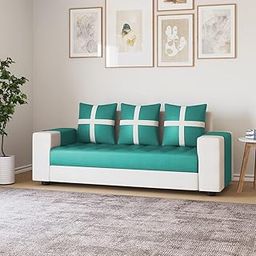 HANDWOOD FURNITURE 3 Seater Fabric Sofa Set for Living Room Furniture|Fabric 3-Person Sofa Set | Sofa for Home & Office | Fabric Color:- Aqua Blue & White-image-86