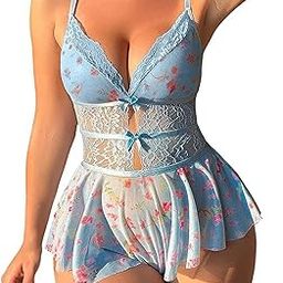 LUXZII Women Sexy Babydoll Sleepwear Lingerie Night Dress, Women's Babydoll Nightwear Honeymoon Babydoll Ladies Dresses for Birthday Gift, Honeymoon, Valentine (Sky Blue)-image-84