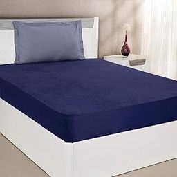 Amazon Brand - Solimo Mattress Protector, Durable, Elastic Fit, Washable (Single; 72 x 36 x 10; Polyester; Navy Blue)-19