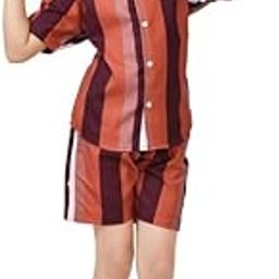 Striped Printed Cotton Multicolour Shirt and Shorts for Girls|Co-Ords Set-8