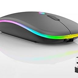 Guiheng Wireless Bluetooth Mouse,Led Dual Mode Rechargeable Silent Slim Laptop Mouse,Portable(Bt5.2+Usb Receiver) Dual Mode Computer Mice,For Laptop,Desktop Computer,iPad Tablet,Phone,Tv (Grey)-19