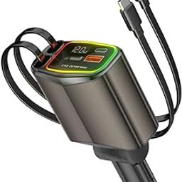 AMPERE 96W Retractable Car Charger - 4 in 1 Fast Car Charger with USB-C & Lightning Cables & Dual USB Ports (Type-C PD & USB-A), LED Indicator, Compatible with iPhone & Type-C Android Smartphones-image-63