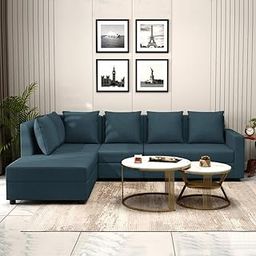 FURNY Gloria 6 Seater Fabric LHS L Shape Sofa Set (Teal)-image-38